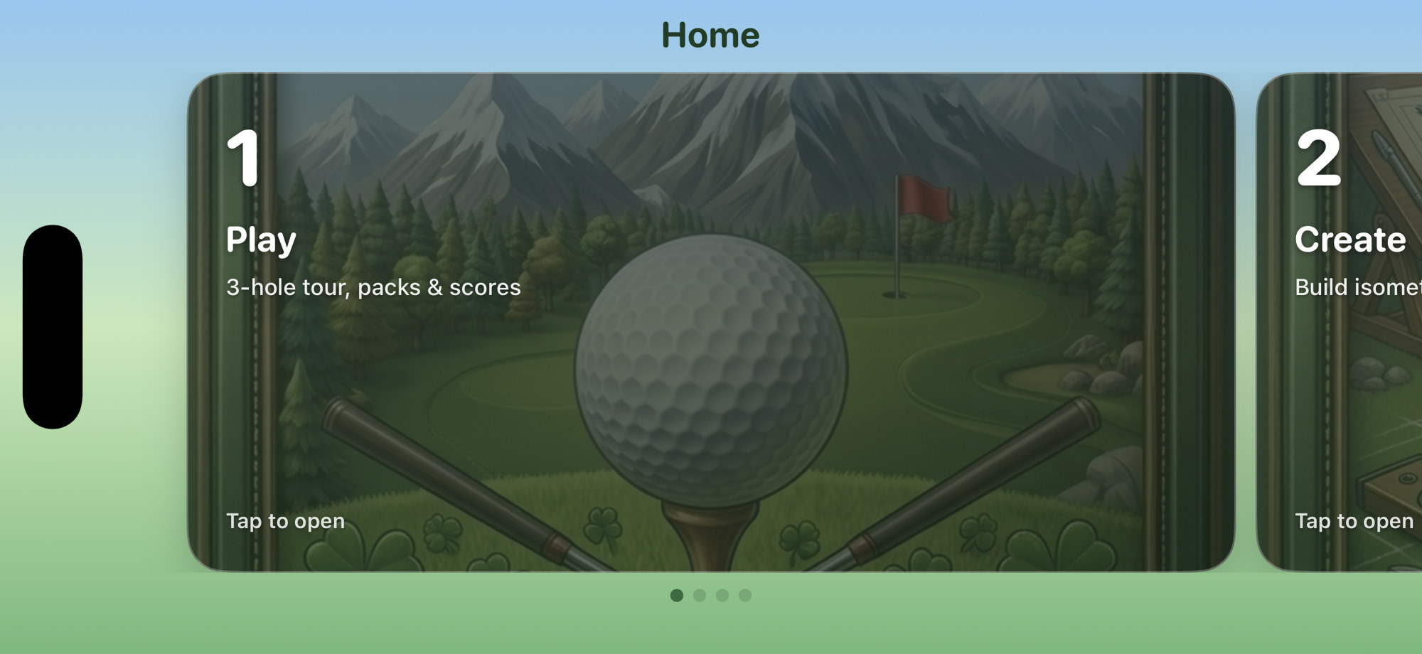Home screen with Play and Create cards